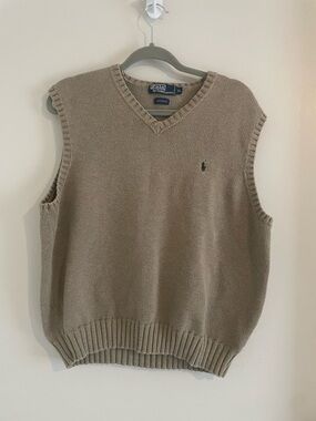 Vintage Polo Ralph Lauren Tan Cotton Sweater Vest Sz XL #509